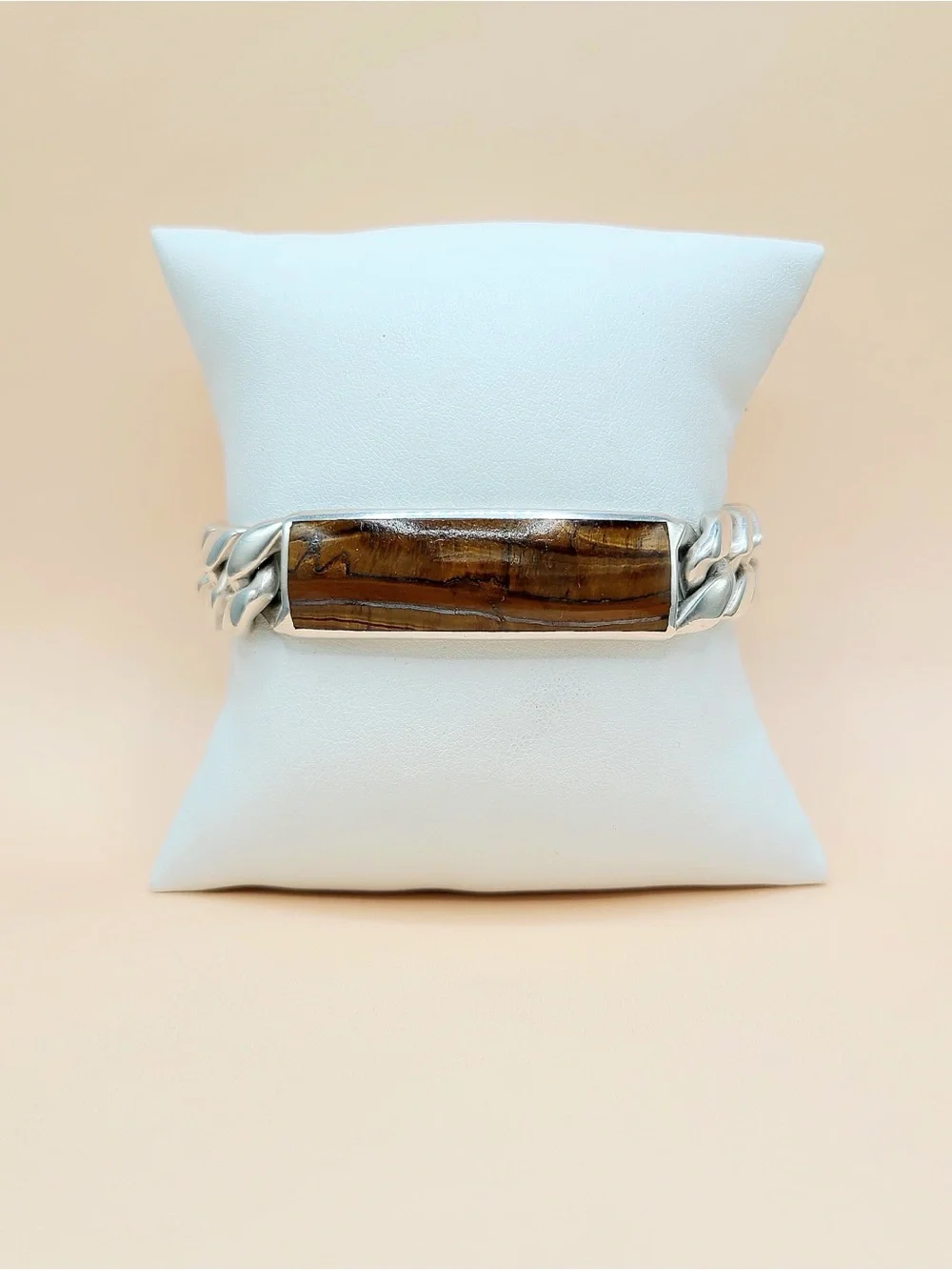David Yurman Curb Chain ID Bracelet In Sterling Silver With Tiger’s Eye